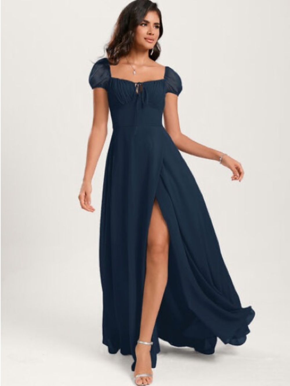 Navy Blue JJ’s House Puff sleeve evening formal  gown Jalila Aline NWT bridal